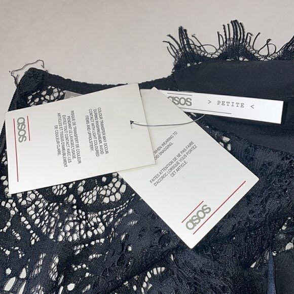 ASOS Petite Black Lace V Neck Long‎ Sleeve Midi Sheath Dress - Picture 8 of 8